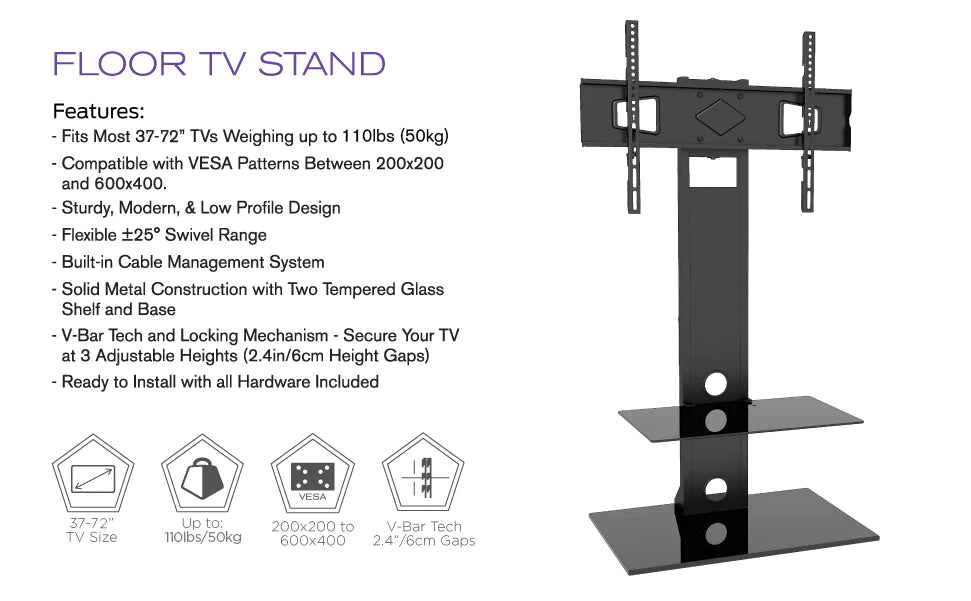 ProMounts Swivel TV Stand Mount With Shelves For 37'' - 72'' Screens Holds Up To 110 Lbs (ATMSS6401-X2)