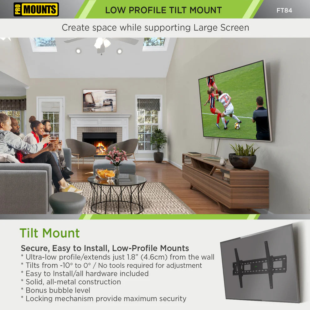 ProMounts Tilting TV Wall Mount For 50" to 92" TVs Holds Up to 165lbs (FT84)