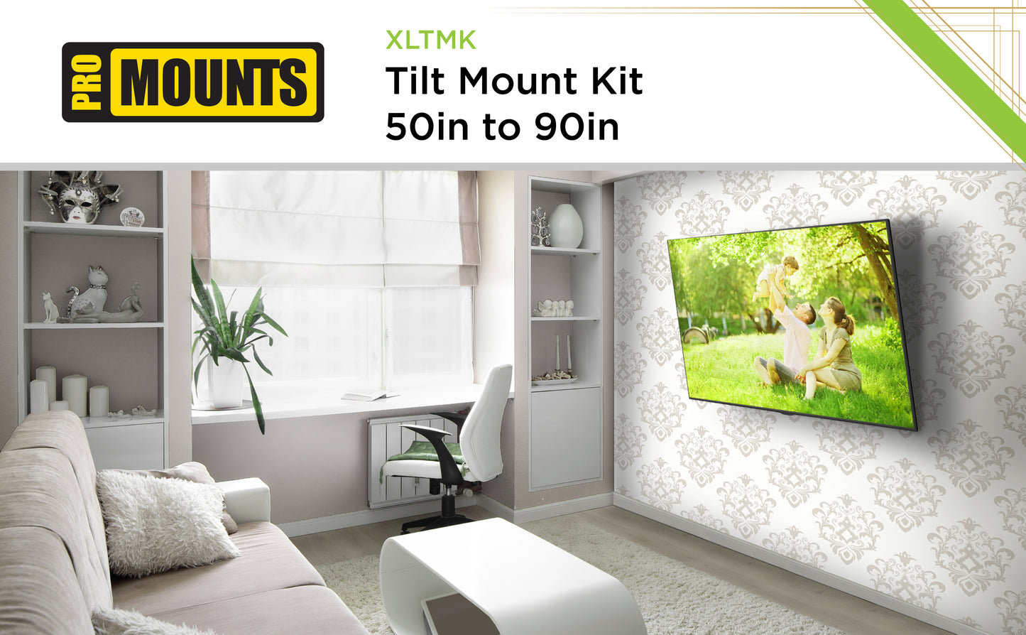 ProMounts Tilt TV Wall Mount Kit (Mount, HDMI, Screen Cleaner) For 50" to 90" TVs up to 165lbs (XLTMK)