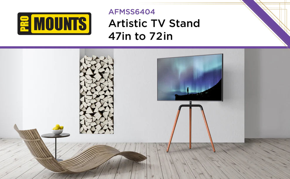 Promounts Modern TV Floor Stand, Universal TV Mount with 180° Swivel, Corner TV Easel with Tripod Base for 47-72 Inches, TV Stand for Curved Flat Screen