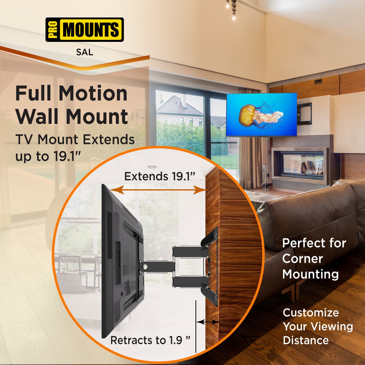 ProMounts Articulating / Full-Motion TV Wall Mount for 37" - 85" Screens Holds up to 120 lbs (SAL)