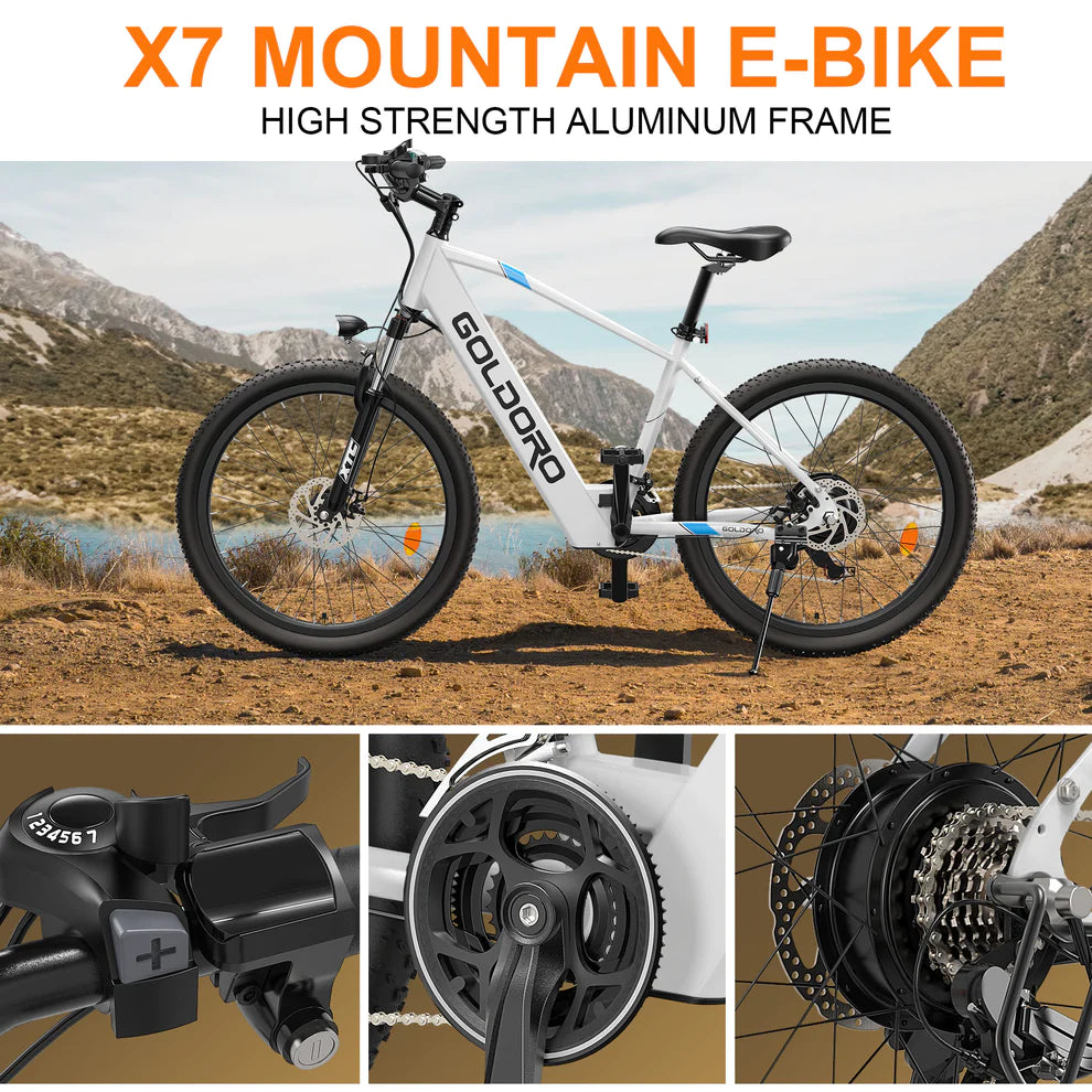 Goldoro Electric Bike 26" X7 Aluminum Alloy Mountain Bike, 250W/36V, MAX 17.4 MPH, 21 speed