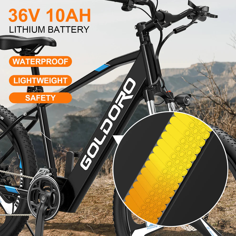 Goldoro Electric Bike 26" X7 Aluminum Alloy Mountain Bike, 250W/36V, MAX 17.4 MPH, 21 speed with Alloy Wheels