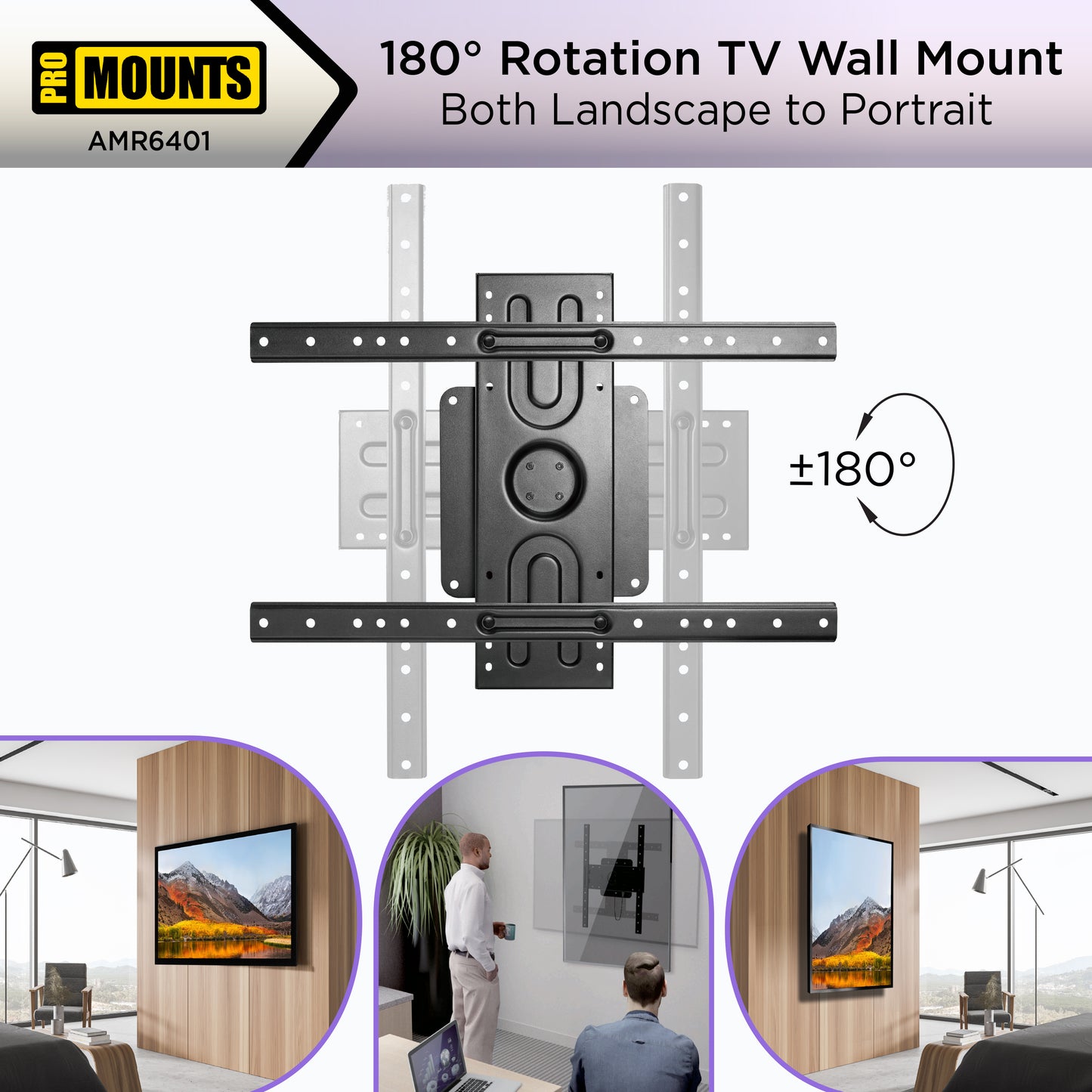 ProMounts Landscape to Portrait Rotating TV Wall Mount for 37”-85” Screens Holds up to 110lbs (AMR6401)