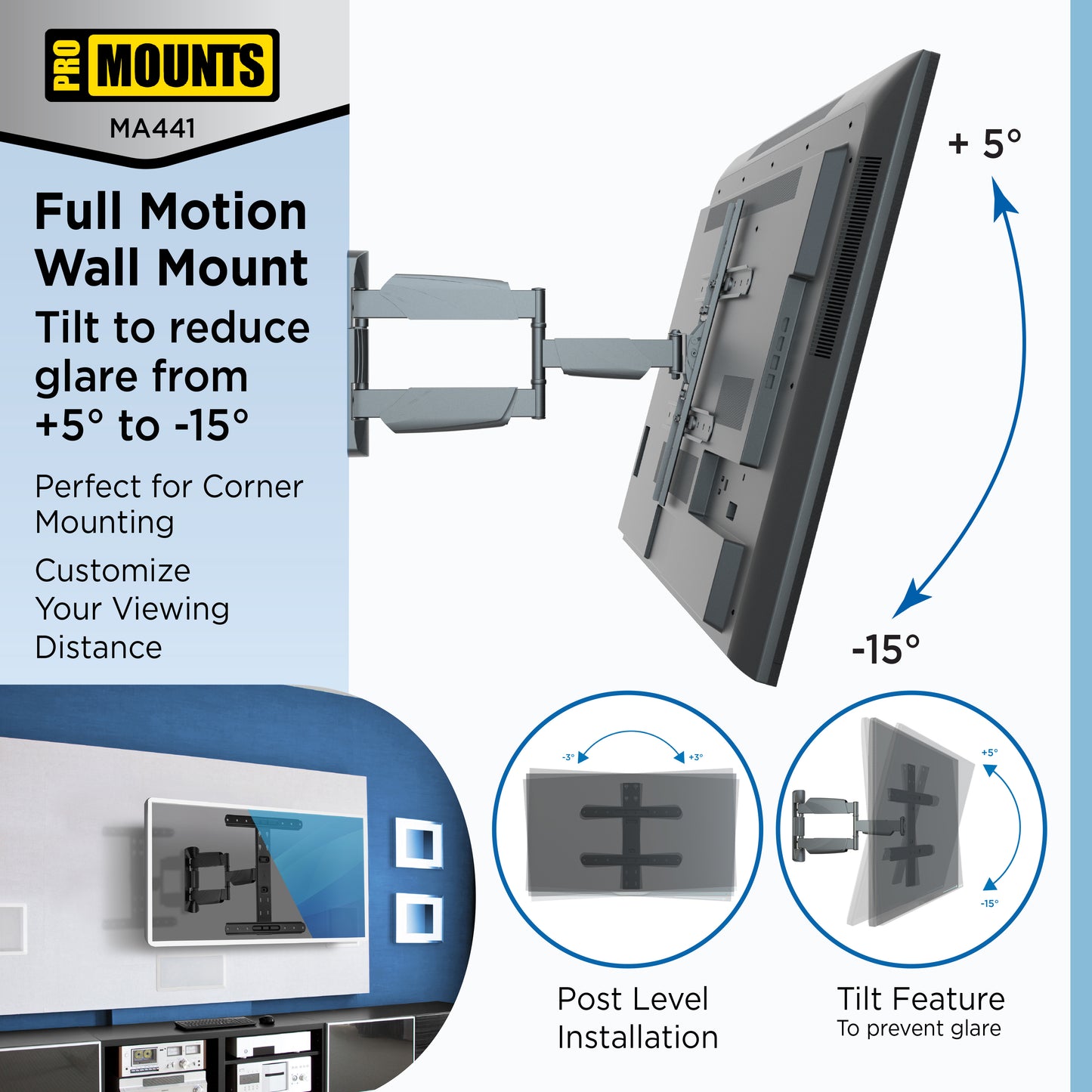 ProMounts Articulatin / Full Motion TV Wall Mount for 32”-60” Holds up to 70lbs (MA441)