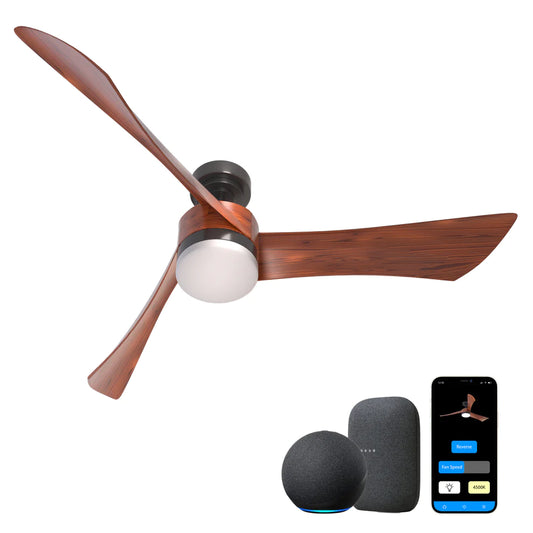 ProMounts 54 in. WIFI 3-Blade Smart Ceiling Fan with Reversible Motor, 6 Speeds and 3 Color Temperatures, App Control, Walnut