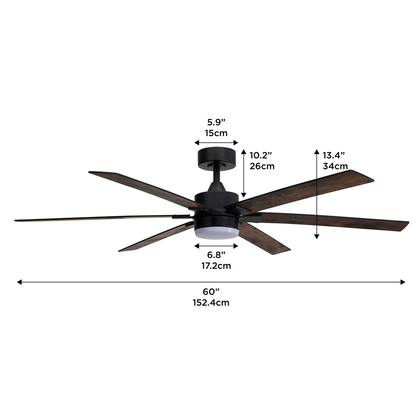 ProMounts 60 in. WIFI 6-Blade Smart Ceiling Fan with Reversible Motor, 6 Speeds and 3 Color Temperatures, App Control, Walnut
