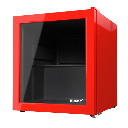 Husky 46L Beverage Refrigerator 1.6 C.ft. Freestanding Counter-Top Mini Fridge With Glass Door in Red