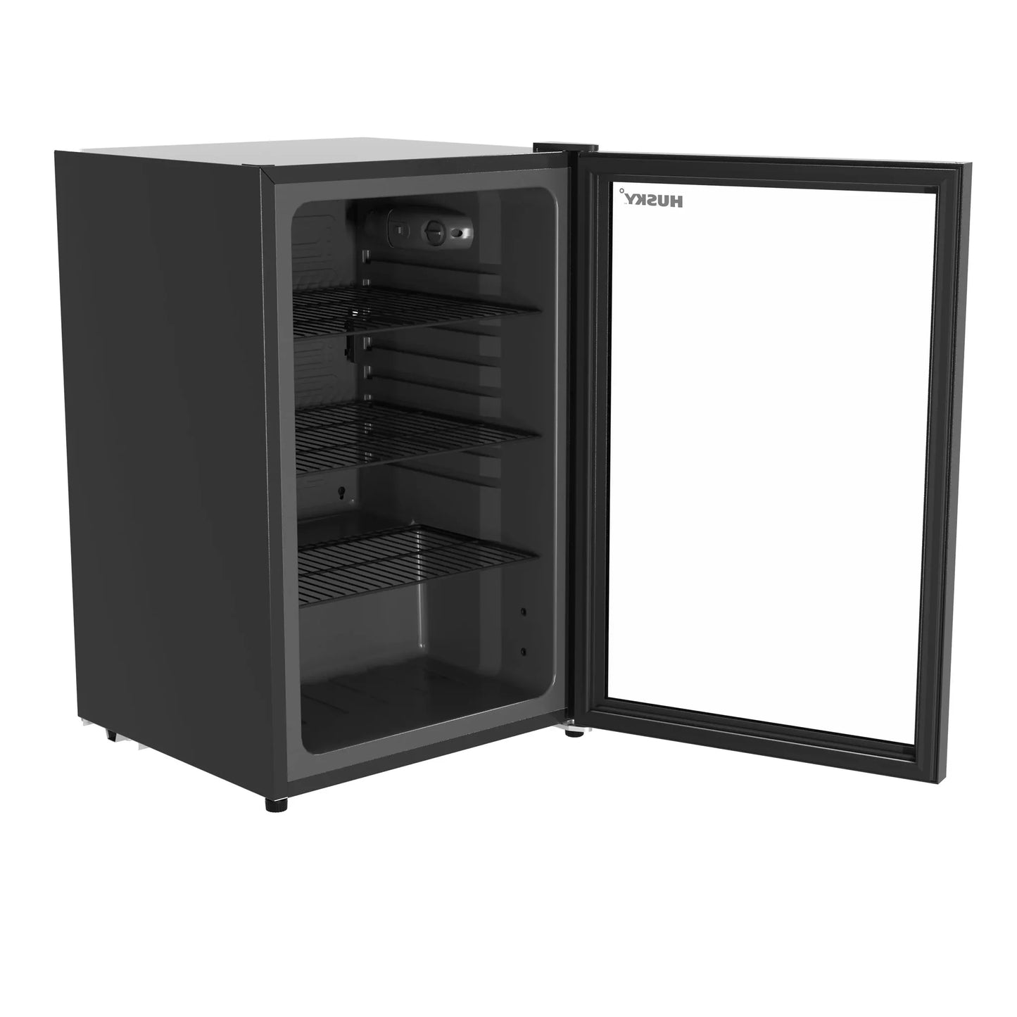 Husky 131L Beverage Refrigerator 4.6 C.ft. Freestanding Mini Fridge With Glass Door in Black