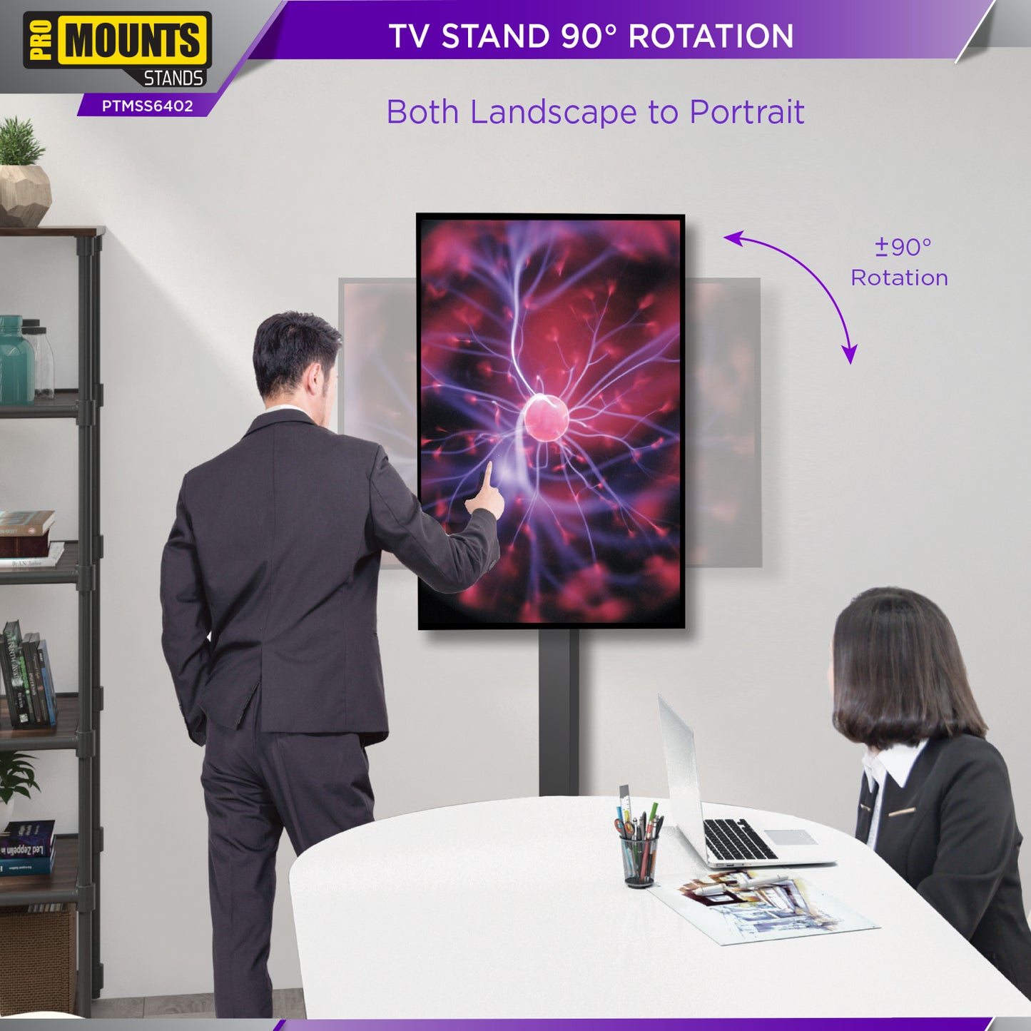 ProMounts Portrait & Landscape Floor TV Stand for 32”-75” TVs, Holds up to 77lbs (PTMSS6402)