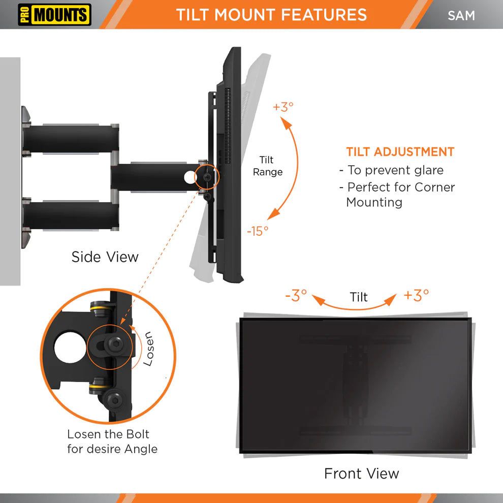 ProMounts Articulating / Full Motion TV Wall Mount for 30" to 65" TVs, Holds Up to 80lbs (SAM)