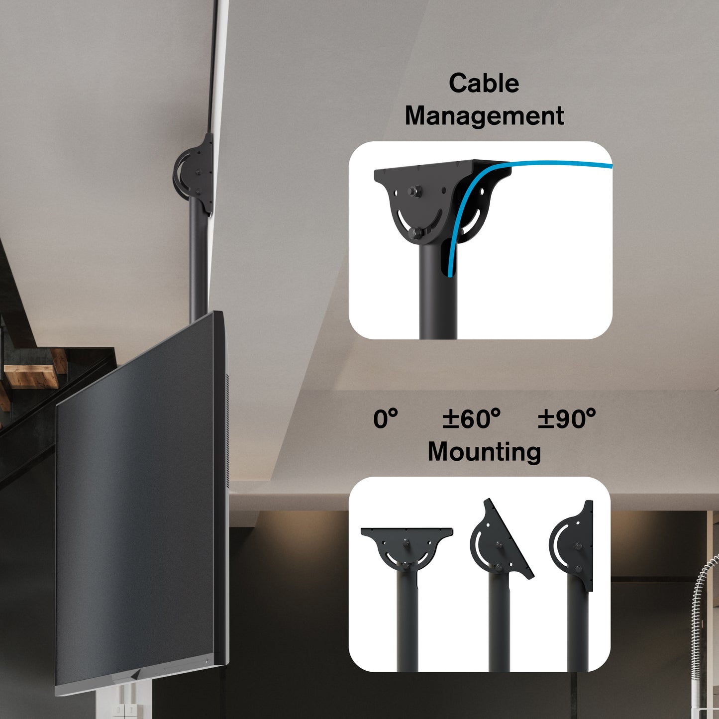 ProMounts Swivel Ceiling TV Mount for 37"-80" Screens Holds up to 110 Lb.