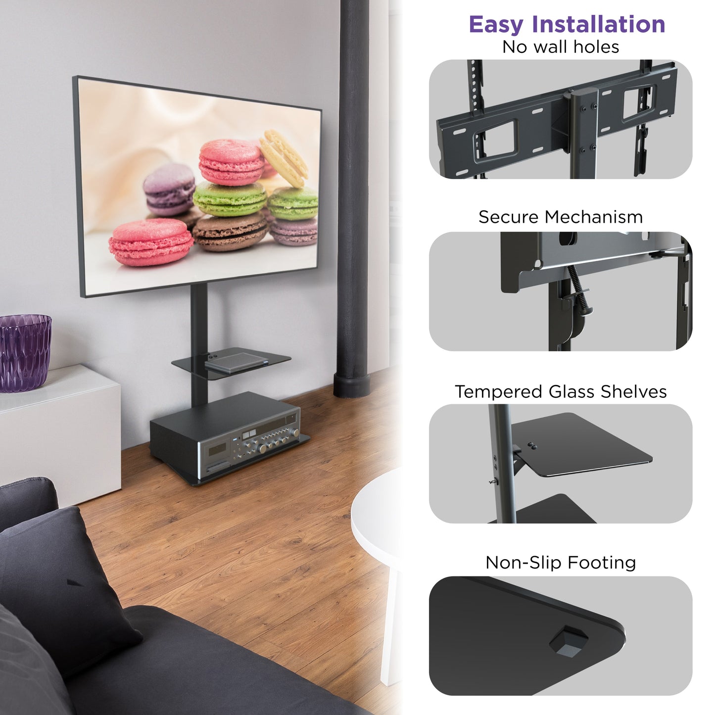 ProMounts TV Floor Stand Mount with Height Adjustable Shelf and 25° Swivel (AFMSS6402-X2)