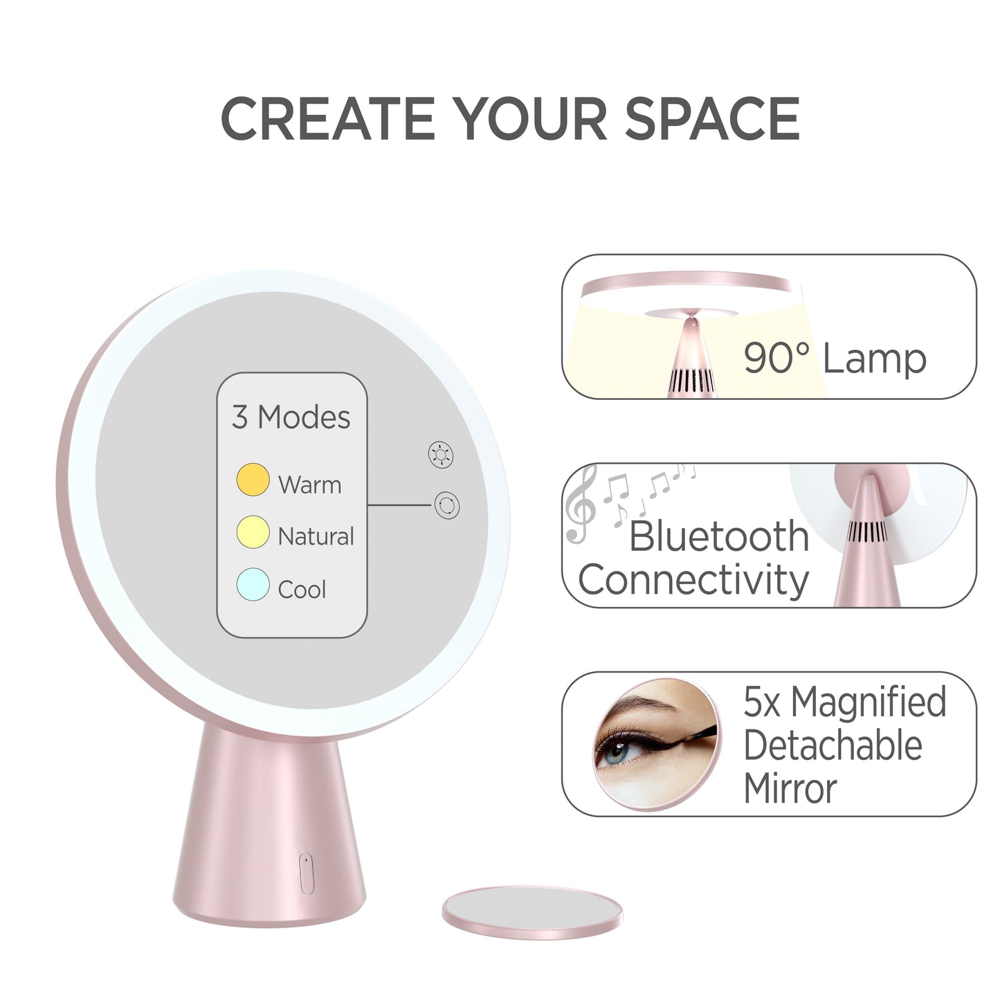 ONE Personal Collection Lighted Makeup Mirror With Bluetooth (OPCM003-BT)